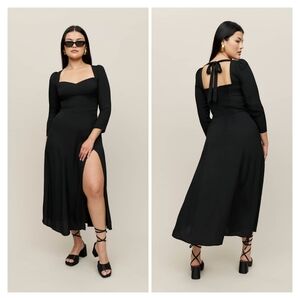 Reformation Mara Black Tie Back Midi Dress Size 6